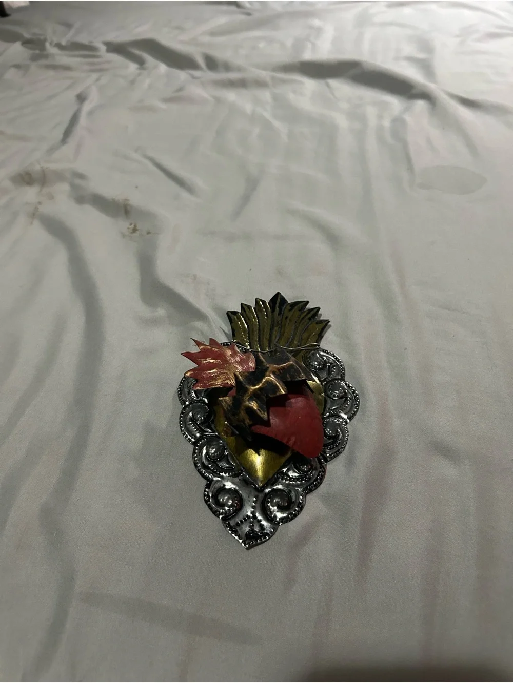 Authentic Mexican Folk Art Sacred Heart Tin 3D Wall Hanger.